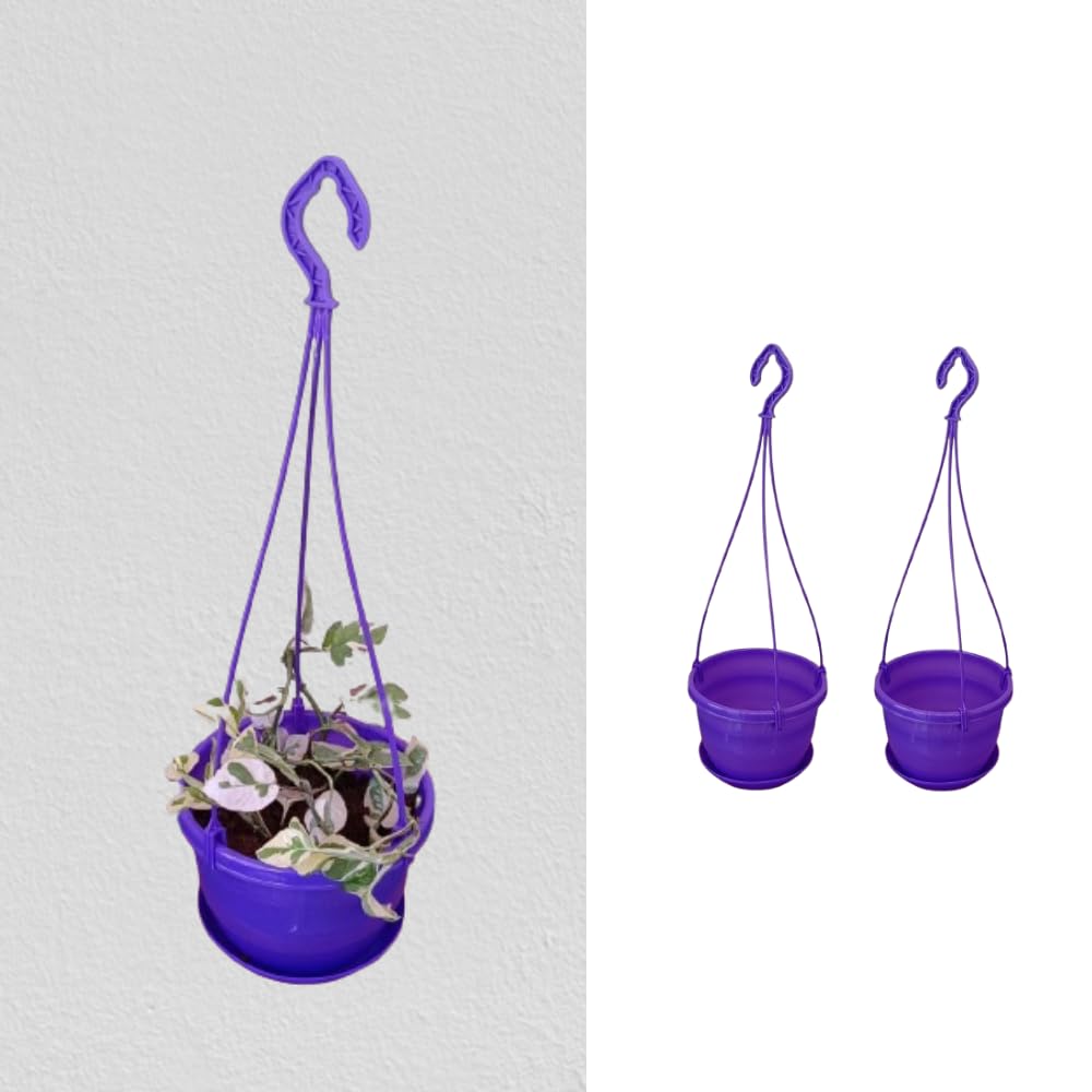 KUMUDAM Plastic Hanging Basket/Pots | Decorative Hanging Pots with Plates |Hanging Planters for Balcony| 7 inch Size (2, Purple) (B0DF6BSSH7) Amazon Price History, Amazon Price Tracker