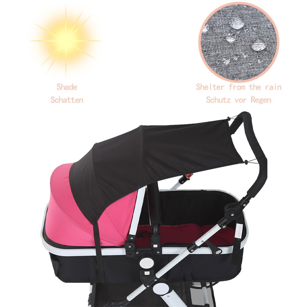 parasole ovetto Protezione UV 50+ parasole passeggino universale con custodia Regolabile ombrello per passeggino universale, Protezione solare efficace, leggermente impermeabile, Nero