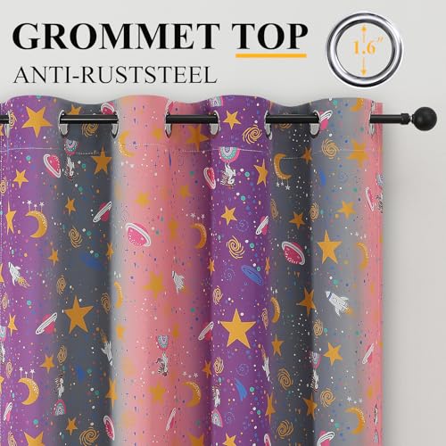 Image of Pink Purple Grey Rainbow Blackout Curtains for Girls Bedroom 84 inches Long