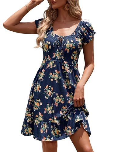 Image of HUHOT Teen Petite Women Floral Short Summer Mini Dresses with Pockets Cute Milkmaid Sundress 2026