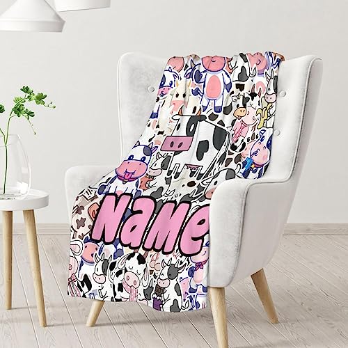 Mercuryelf Custom Cow Throw Blanket - Soft, Fuzzy & Warm - 50x60 Inches Flannel Blankets for Living Room, Sofa - Cute Throws Gift for Teens
