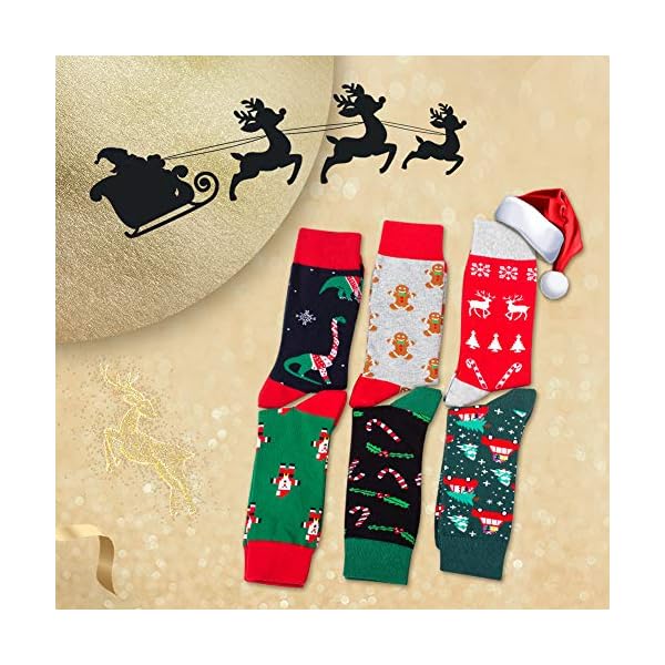 Lustige Socken Herren Christmas Socks für Herren Damen 6 Paare Christmas Design Festive Baumwolle Weihnachtssocken… – Bild 7