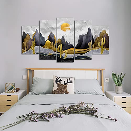 Lovehouse Arizona Cactus Wall Art Mountain Large Canvas Paintings Moon Over Southwest Golden Black Saguaro Desert Landscape Abstract Prints Modern Art For Living Room, Bedroom, Office Home Decor #TOP1
