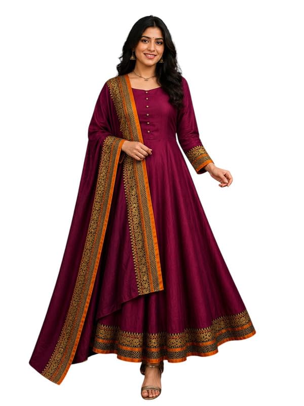 greenvillage enterprise Women’s Vichitra Silk Anarkali Gown with Dupatta | Designer Flared Ethnic Long Gown for Women | Festive Wedding Traditional Dress-picture-40