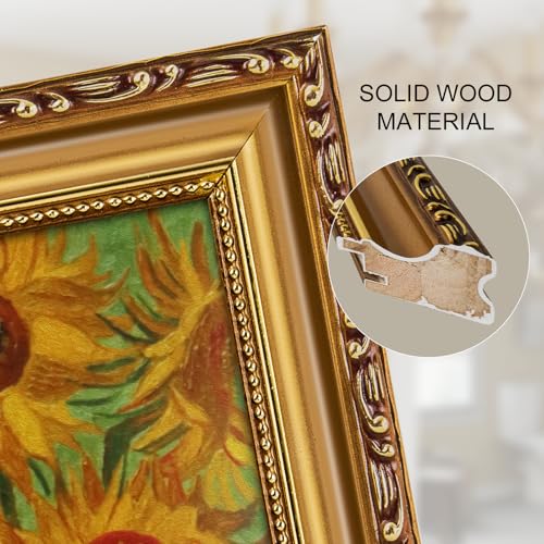 Image of 8x10 Vintage Picture Frame with Mat Antique Gold Picture Frames | Wood, Real Glass, Matted 5x7 or 8 x 10 Photos, Easy Photo Changes, Tabletop or Wall Hanging