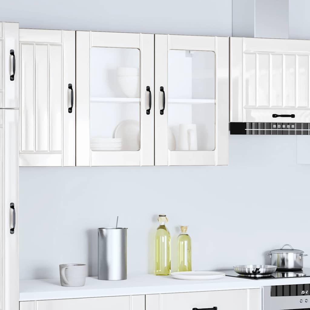 Lucca - Armadietto da cucina sospeso con anta in vetro bianco lucido, 80 x 31 x 60 cm, spazio per sala da pranzo, cucina, dispensa, salvaspazio e ordinato