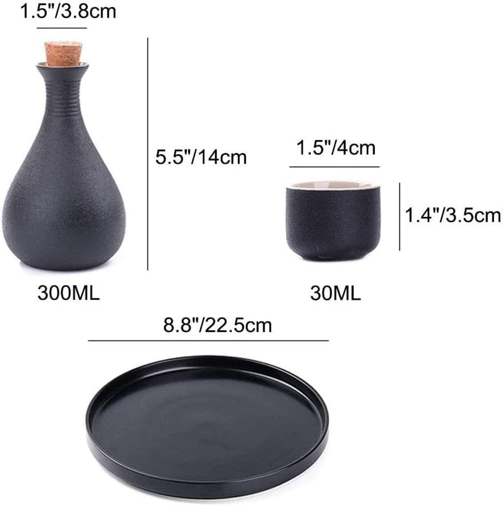 Sake Ceramic Set, 6 Pieces of Ancient Ceramic Black Anti-Skid Kettle Wine Glass Home Set for Cold/hot/Sake/Shochu/Tea 8.13
