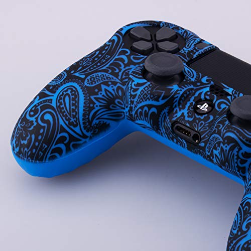 9CDeer 1 Piece of SiliconeTransfer Print Protective Cover Skin + 6 Thumb Grips & Dust Proof Plugs for PS4/Slim/Pro Controller Foliage Blue - Thumbnail 3