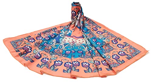 Image of ONE ECHELON Satin Silk Scarf for Women Lightweight Fashion Scarves, Wrap in Floral Pattern for Spring Fall Summer