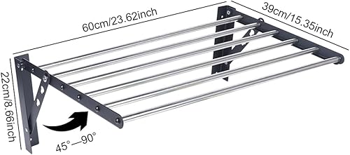 Miniatura 5 de DYRABREST Estante de secado de ropa de montaje en pared, colgador de ropa de baño, estante de secado plegable de acero inoxidable, colgador de ropa