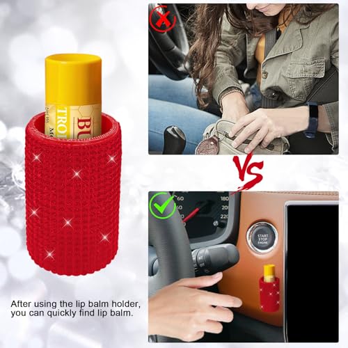 Image of Upright Car Chapstick Holder, Bling Insulating Lip Balm Holder,Rhinestone Car Accessories for Women Interior ,Suitable for Most Vehicles. (Red)