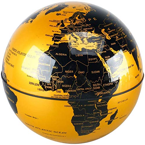 Fashion World Geographic Globes, Magnetic Floating Auto-Rotation Rotating 6" Gold Globe,With Book Style Platform. #TOP2