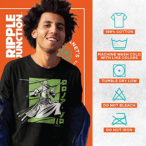 Ripple Junction One Piece Men's Short Sleeve T-Shirt Roronoa Zoro Pirate Hunter W/Swords Crew Neck Black Medium #TOP3