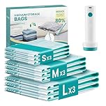 SONGMICS Vacuum Storage Bags, Rechargeable Portable Electric Pump, Vacuum Seal Suction Bags for Clothes Bedding Travel, Space Saver Reusable, 9 Pack, 3S/3M/3L, Transparent LVB201W101