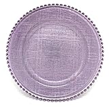 Cross-stitch Pattern Glass Charger 12.6 Inch Dinner Plate With Beaded Rim - Set of 4 - Lavender