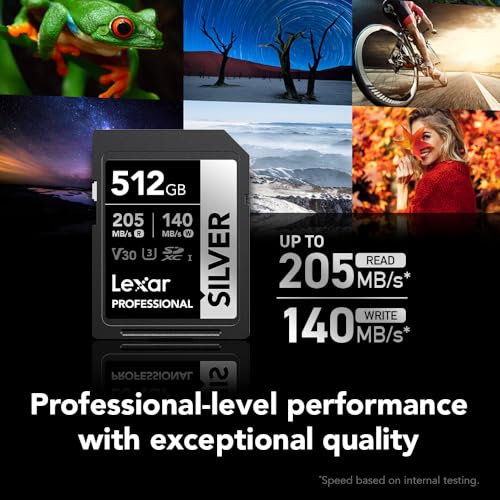 Image of Lexar 512GB Professional Silver SD Card, UHS-I, C10, U3, V30, 4K, Up to 205 /140 MB /s SDXC Memory Card, for Professional Photographer, Videographer, Enthusiast (LSDSILV512G-BNNNU)