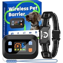 MIMOFPET Wireless Pet Barrier - Outdoor Indoor Barrier Waterproof with Adjustable Range up to 16.4 ft,Adjustable Safe Static Intensity, Rechargeable Color Display Electric Barrier System for Dogs