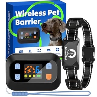 MIMOFPET Wireless Pet Barrier - Outdoor Indoor Barrier Waterproof with Adjustable Range up to 16.4 ft,Adjustable Safe Static Intensity, Rechargeable Color Display Electric Barrier System for Dogs