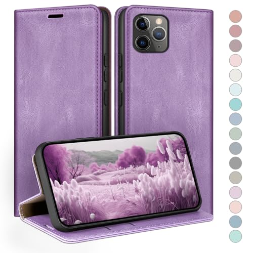Portefeuille pour Apple 11 Pro en cuir lilas HUOUH avec fentes pour cartes