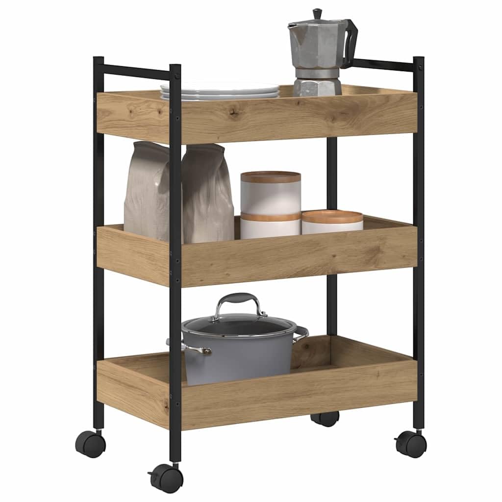 vidaXL Carro de Cocina Roble Artesanal 50 x 30 x 70 cm, Carro de Cocina Moderno, Carrito Rectangular móvil, Durable Madera, Almacenamiento rodante para Interiores