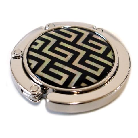 Antique Alive Mother of Pearl Lattice Pattern Black Foldable Table Purse Caddy Handbag Holder Hanger Hook with Gift Box Cover