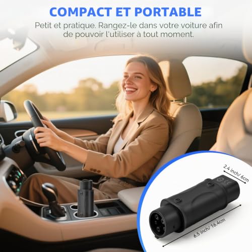 Adaptateur VE Type 2 vers Type 1 convertisseur IEC 62196 SAE J1772 max 32A