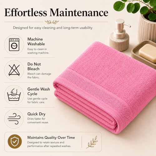Image of 100% Pure Cotton Bath Towel for Men & Women | 380 GSM Ultra Soft, Highly Absorbent & Quick Dry Bath Towel | Large 55 x 28 Inch Matty Terry Towel for Bathroom, Gym, Travel & Daily Use | Pink
