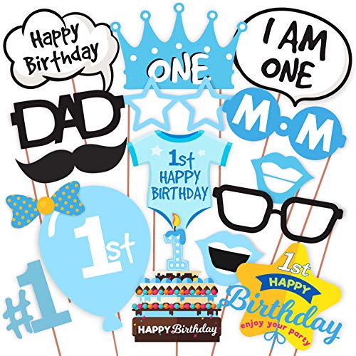Image of Wobbox All Occasion Indian Family Photo Booth Party Props (18 Pieces) & First Birthday Party Props for Birthday Events, Blue
