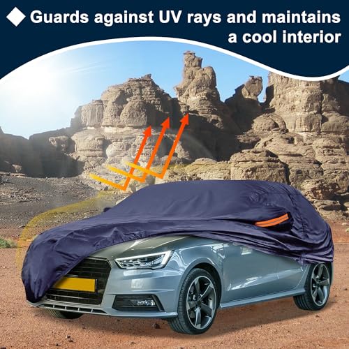 Image of Navy Blue Heavy Duty Waterproof Car Cover for Sedan 169 inch-175 inch - All-Weather UV Protected Outdoor Full Exterior Cover with Sun /Snow /Rain Resistance