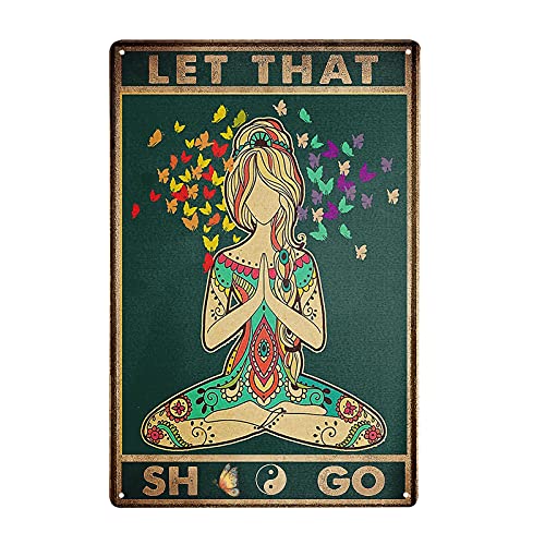 Retro Yoga Girl Tin Sign Wall Decor, Funny Inspirational Quote Wall Art Sign 11.8×7.9 Inch Fashion Butterflies Girl Tin Sign For Home Dorm Gym Wall Decor Idea Gifts For Family Friends