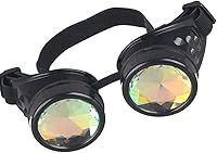 Vista 6 de Gafas caleidoscopio para raves trippy psicodélico steampunk con lentes de cristal de difracción de prisma arcoíris Negro