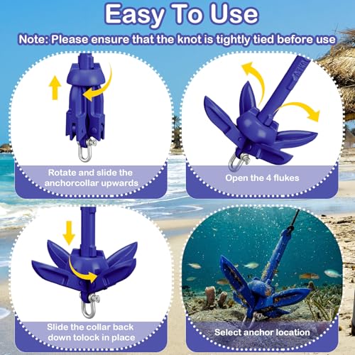 Image of MorningRo 1 Pack 1.5 /3.5 lb Marine Kayak Anchor Kit with 40ft Rope and Buoy Folding Grapnel Boat Anchor Kit Kayak Fishing Accessories for Small Boats, Canoe, SUP Paddle Boards
