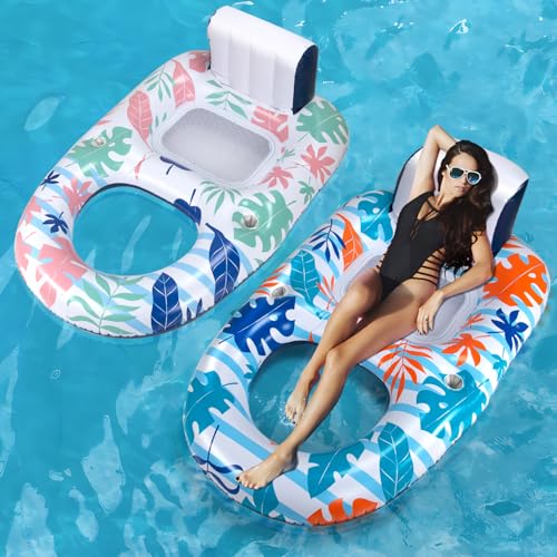 OOOPSIUN 2 Pack Inflatable Pool Floats Lounger Adult - Water Swimming Pool Float Lounge Raft for Pool Party Supplies/Beach/Lake/Tanning Floats