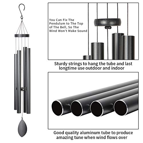 Epartswide Large Wind Chimes Outside Deep Tone,44" Memorial Wind Chimes Outdoor with 4 Heavy Tubes Soothing Melody Wind Chimes Large Sympathy Gift for Mom Patio Hanging Decor(Black) - Thumbnail 5
