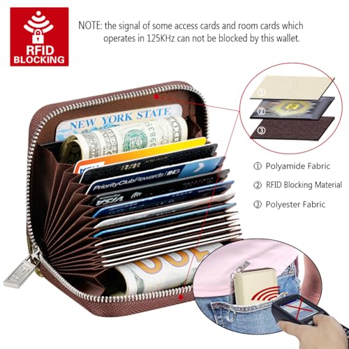 Image of FurArt Zipper Wallet Women, RFID Blocking Credit Card Wallet, Business Card Holder, Compact Size KeyChain Wallet, Oil Wax Beige, small, Classic