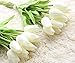 AHXHWKA 30 pcs Real-Touch Artificial Tulip Flowers Home Wedding Party Decor (Off White)
