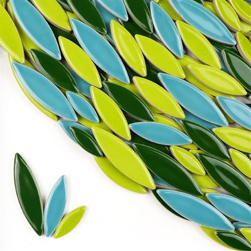 Azulejos de mosaico de pétalos de cerámica, 85g, mosaico de hojas de porcelana artesanal, hojas de sauce, piedras for hacer mosaicos para Arte y Manualidades(Green Mix 2)