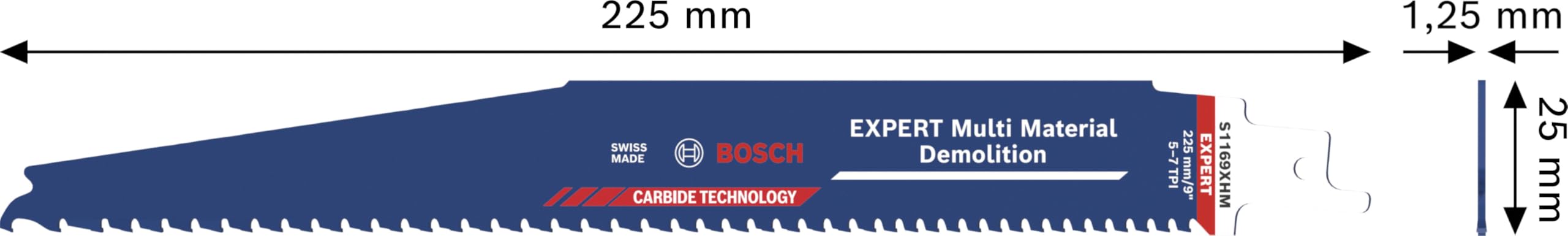 Bosch 10x Hoja EXPERT Multi Material Demolition S1169XHM (para Madera con metal, Madera de construcción con mortero y clavos, Longitud 225 mm, Professional Accesorios Sierra sable)