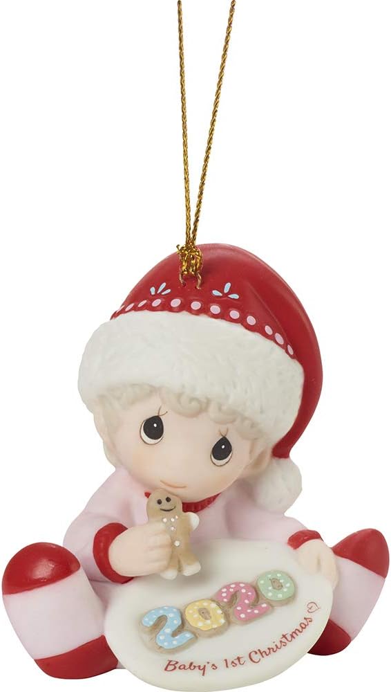 Precious Moments 201005 Baby’s 1st Christmas 2020 Dated Girl Bisque Porcelain Ornament, Multicolored