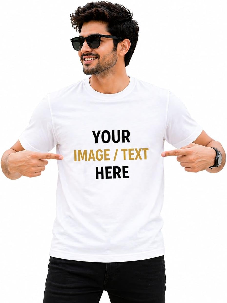 T-Shirt for Men | Personalized Photo/Text T Shirt | 100% Cotton Regular Fit | Design Your Own Tee | Gifts for Men, Friends, Birthdays