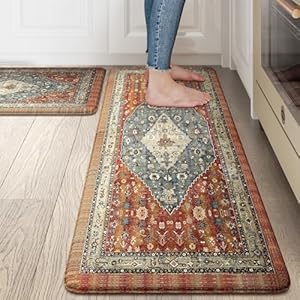 Collive Boho Kitchen Mats 2PCS, Cushioned Kitchen Mat for Floor Anti Fatigue Waterproof Kitchens Rugs Set of 2, Non Skid Comfort Standing Rug for Office, Sink, Laundry, 17″x30″+17″x47″