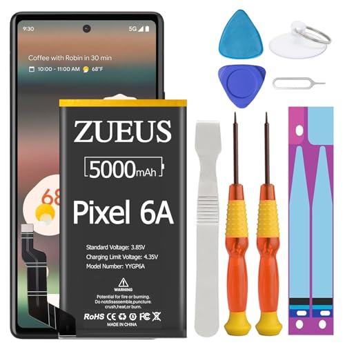 ZUEUS Battery for Pixel 6a (2025 Upgraded) 5000mAh Li-Polymer Battery Replacement Compatible with Pixel 6a (Model GX7AS/GB62Z/G1AZG) with Screwdriver Tool Kit