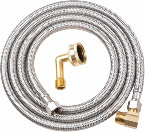 gcbcrit Universal Dishwasher Installation Kit, 10 FT Dishwasher Supply Line, 3/8 Inch Compression x 3/4 Inch FHT Elbow, Stainless Steel Braided Dishwasher Installation Connector, 41015 (10 FT)