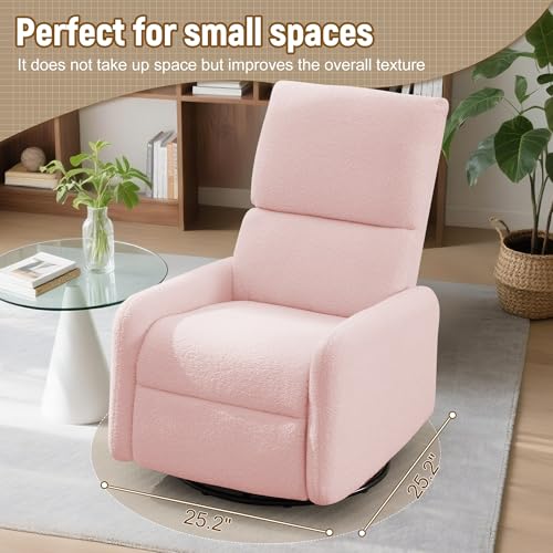 Image of Korser 360 Rocking Chair, Nursery Rocker Chair with Side Pockets, Glider Nursing Chair with Steel Structure Base, Small Chair for Small Spaces, Sherpa Swivel Accent Chairs for Living Room, Nursing