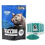 Rat Poison Super Strength (6 x 25g) - Rat Bait & Mouse Poison, Single Feed Sachets, Fast Acting Brodifacoum Whole Wheat Grain, Rat Killer for Indoor Household Rodent Control