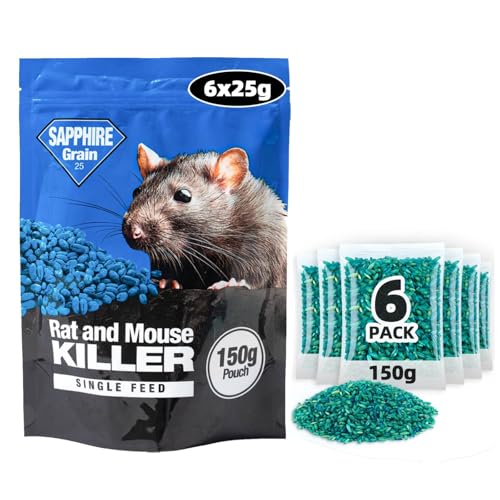 Rat Poison Super Strength (6 X 25G) - Rat Bait & Mouse Poison, Single Feed Sachets, Fast Acting Brodifacoum Whole Wheat Grain, Rat Killer For Indoor Household Rodent Control