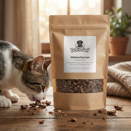 Hühnerherzen Gefriergetrocknet für Hund & Katze, 100% Naturbelassen, Premium Snack & Barf Ergänzung, Ohne Konservierungsstoffe (50g)