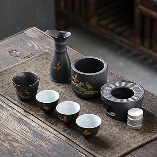 Sake set with warmer traditional pottery heat set 7piece set including