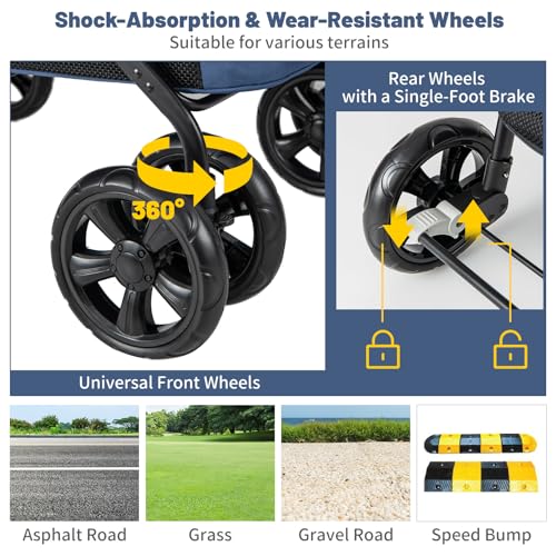 PETSITE-Folding-Dog-Stroller-One-Click-Folding-Design-4-Wheel-Pet-Stroller-with-Storage-Pockets-Breathable-Mesh-and-Skylight-Cat-Dog-Strollers-for-Small-Medium-Size-Dogs-Blue - Cucciolini Doodles   PETSITE-Folding-Dog-Stroller-One-Click-Folding-Design-4-Wheel-Pet-Stroller-with-Storage-Pockets-Breathable-Mesh-and-Skylight-Cat-Dog-Strollers-for-Small-Medium-Size-Dogs-Blue