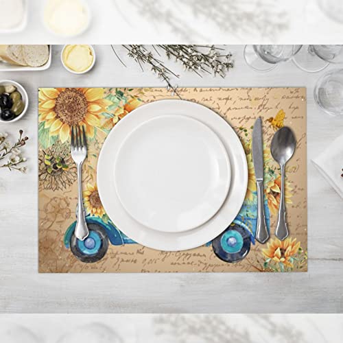 Sunflower Truck Vintage Placemats Set Of 4 For Dining Table Pvc Wipeable Place Mats Washable #TOP2